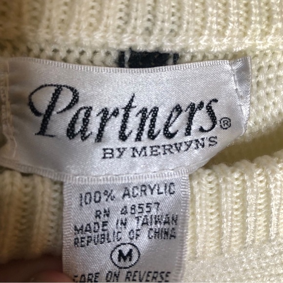 VINTAGE 80s Partners by Mervyns Cream Black Stripe Crewneck Tunic Sweater Medium - Picture 5 of 7